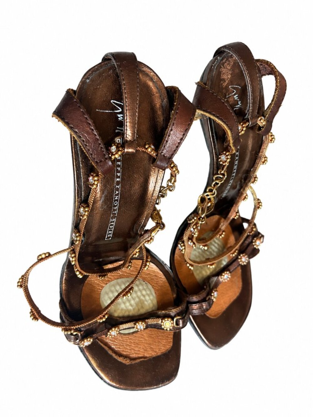 Giuseppe Zanotti Design Brown Leather Strappy Open Toe Buckle Heels - Picture 3 of 4